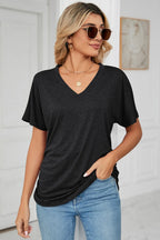 Ruched V-neck Short Sleeve T-shirt (10)