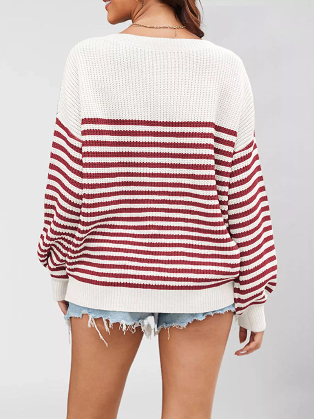 Striped Knit Long Sleeve Sweater (7)
