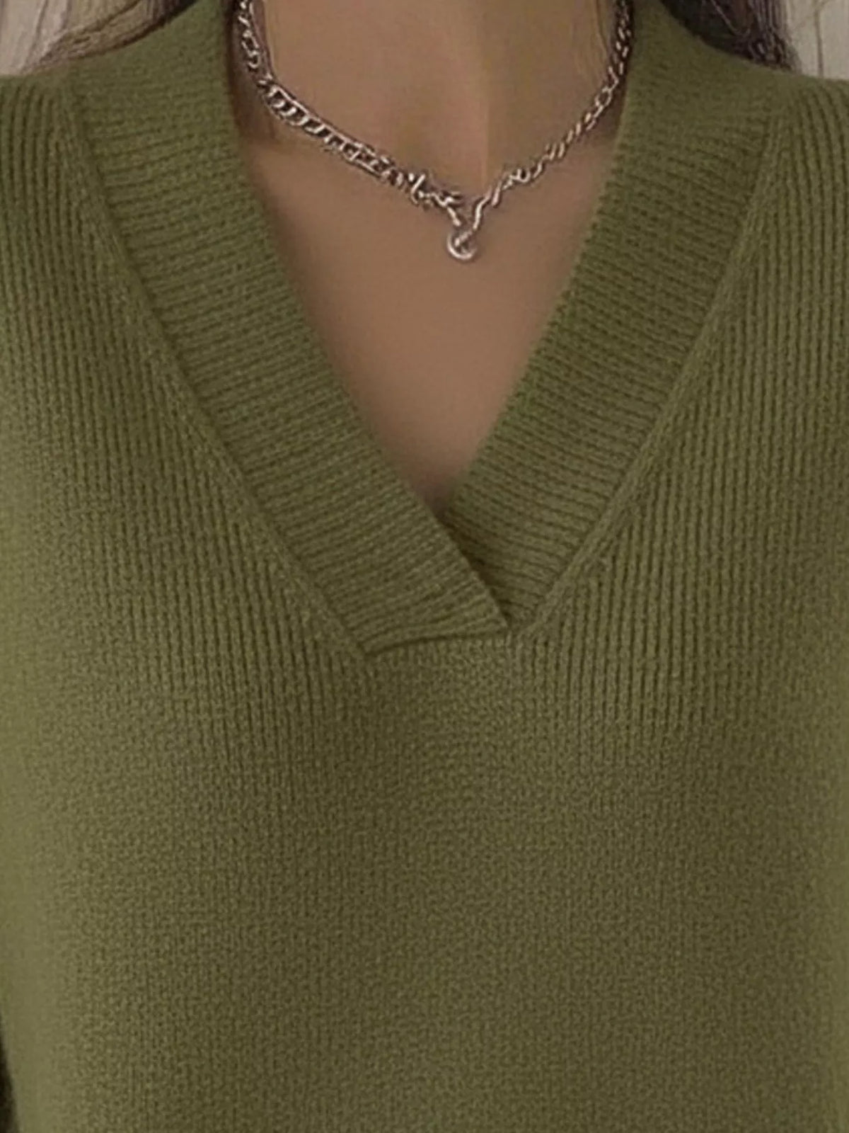 Full Size V-neck Long Sleeve Sweater Plus (14)
