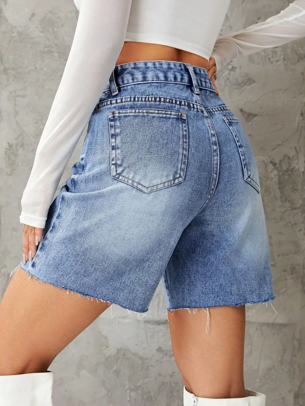 Frayed Hem Denim Shorts (6)