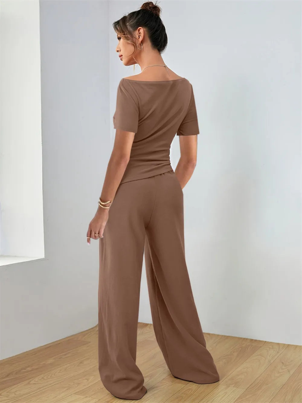 Round Neck Short Sleeve T-shirt Pants Set (9)