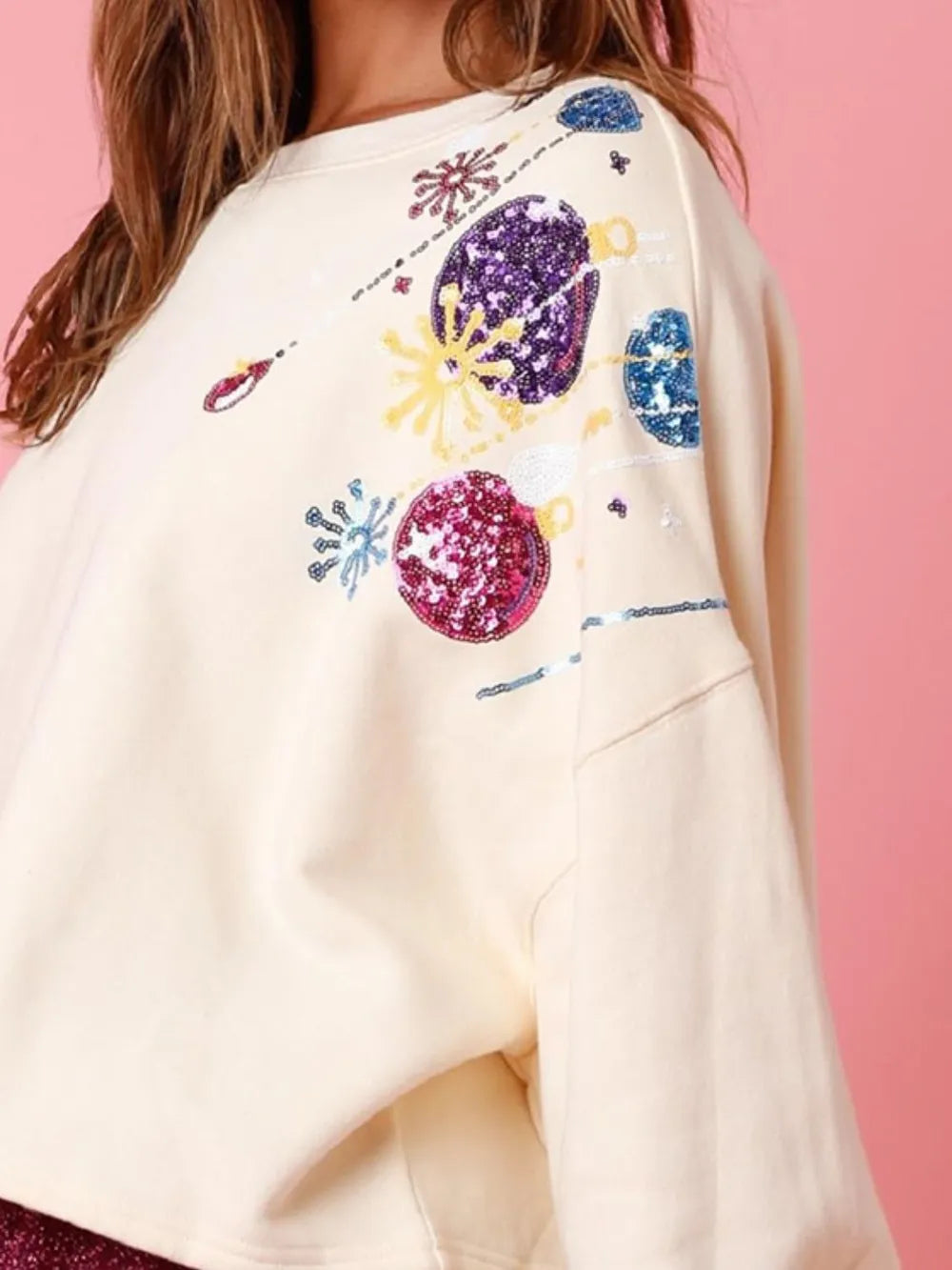 Sequin Round Neck Dropped Shoulder Sweatshirt (12)