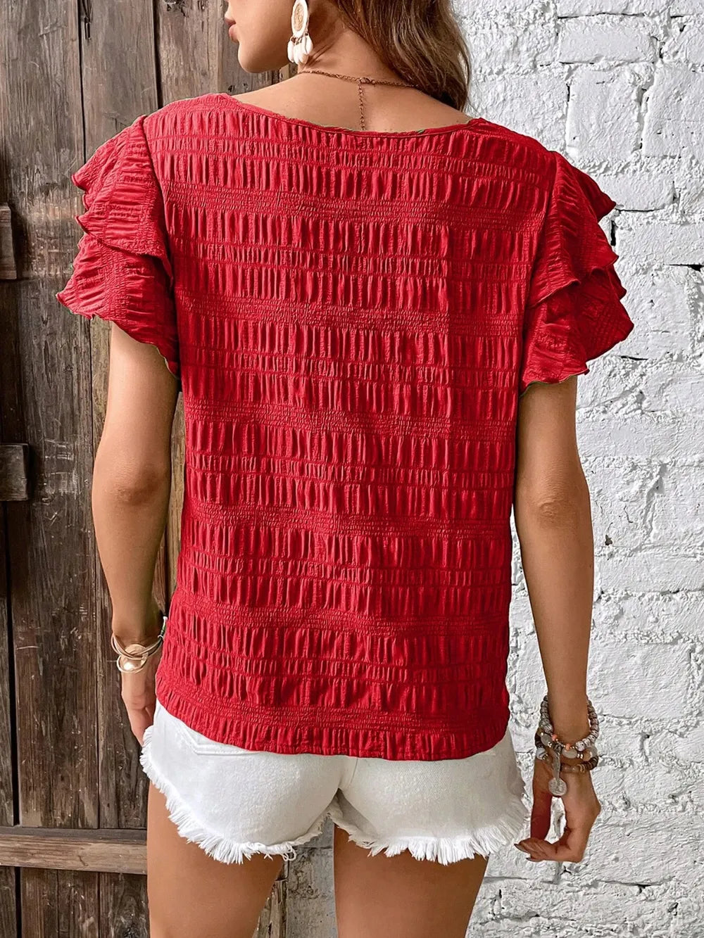Round Neck Flounce Sleeve Blouse (17)