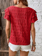 Round Neck Flounce Sleeve Blouse (17)