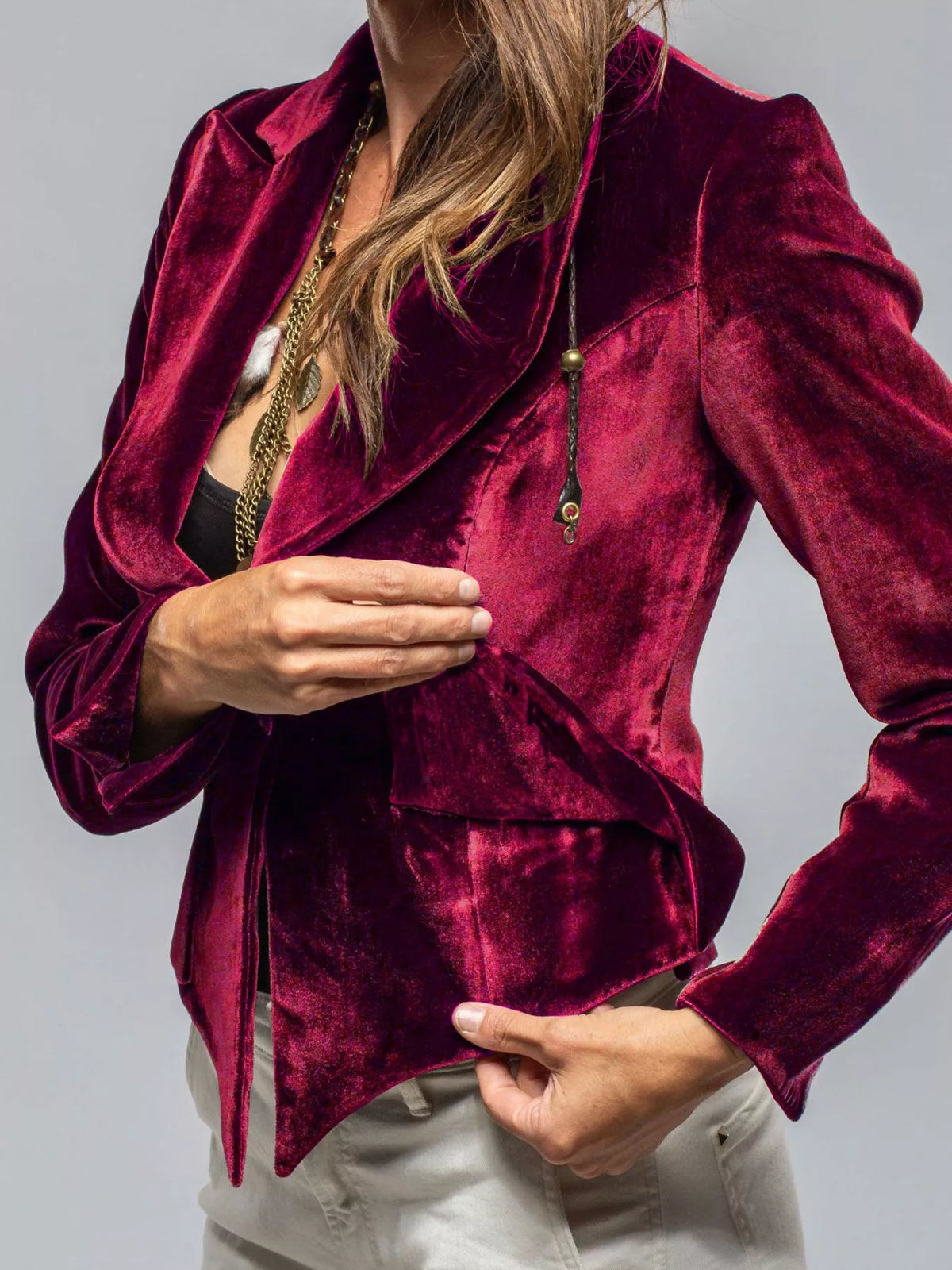 Velvet Lapel Collar One Button Blazer (6)