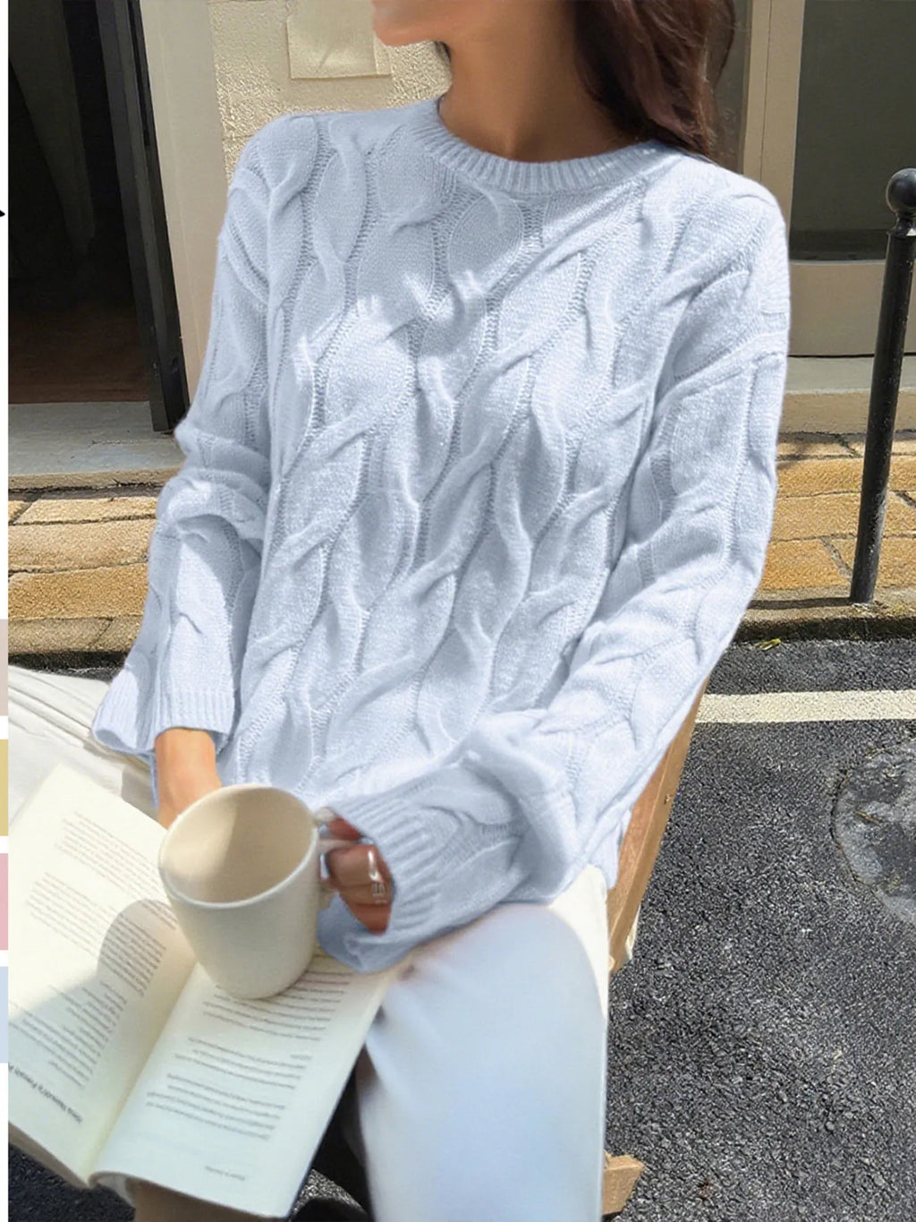 Cable Knit Long Sleeve Sweater (5)