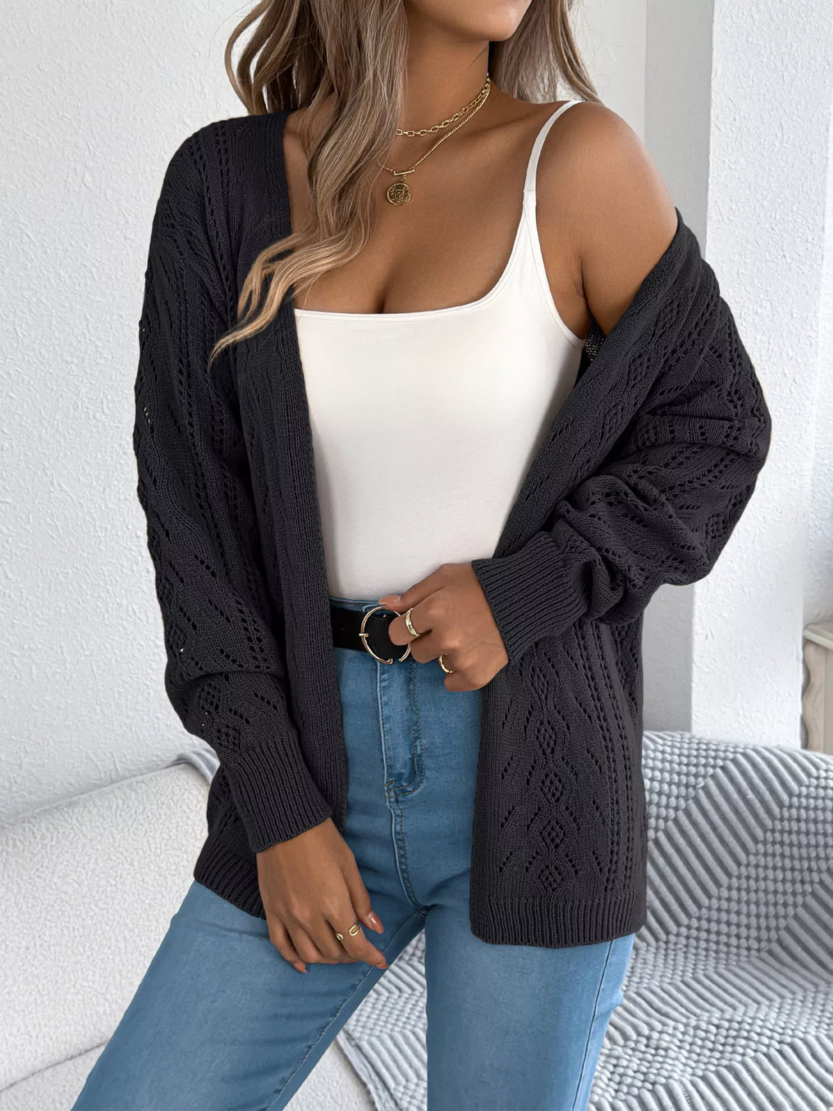 Openwork Open Front Cardigan (6)