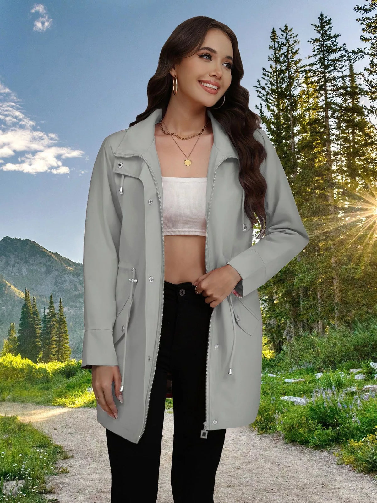 Drawstring Snap-down Trench Coat (29)