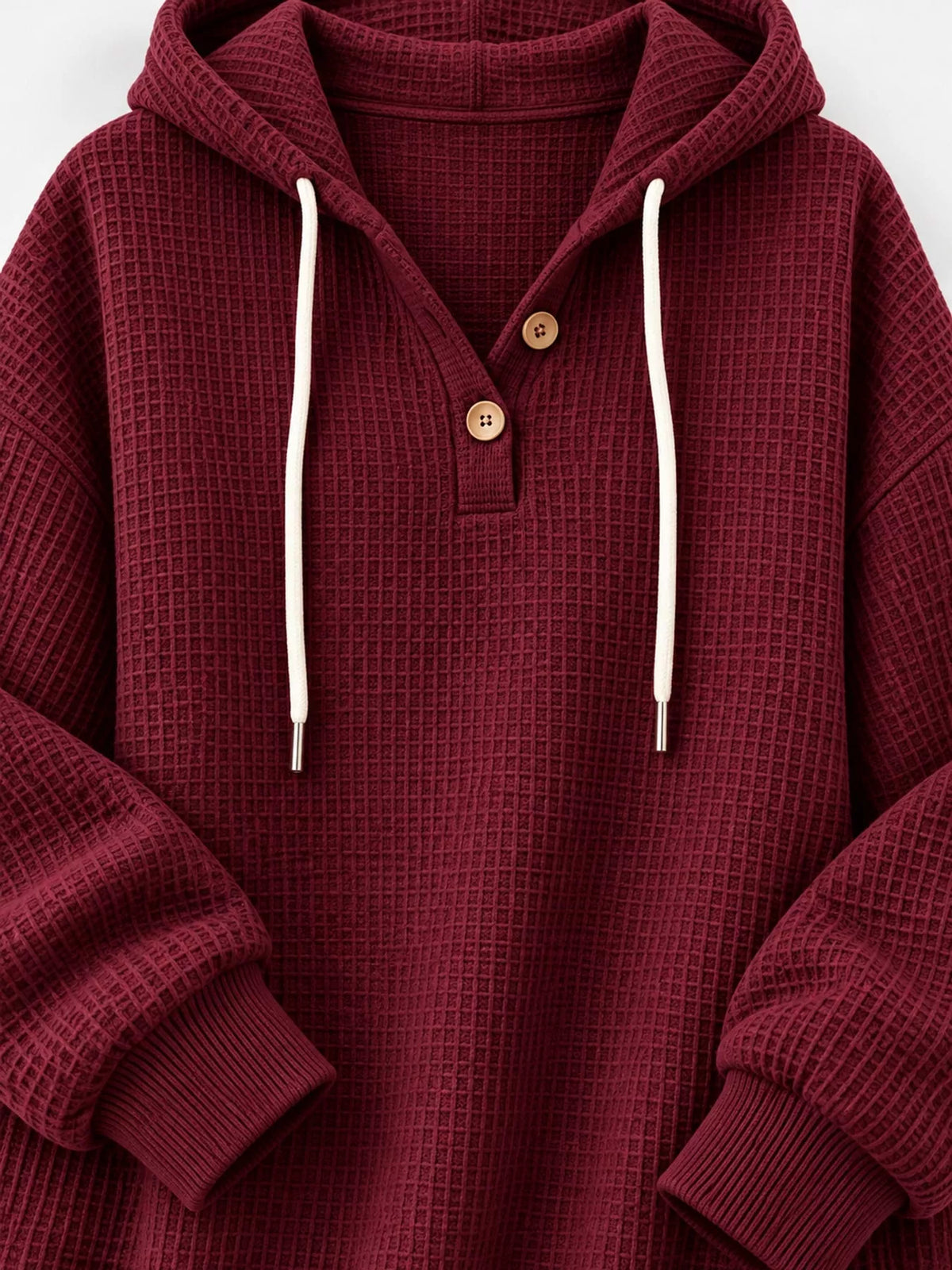 Full Size Waffle Knit Button Detail Hoodie Plus (29)