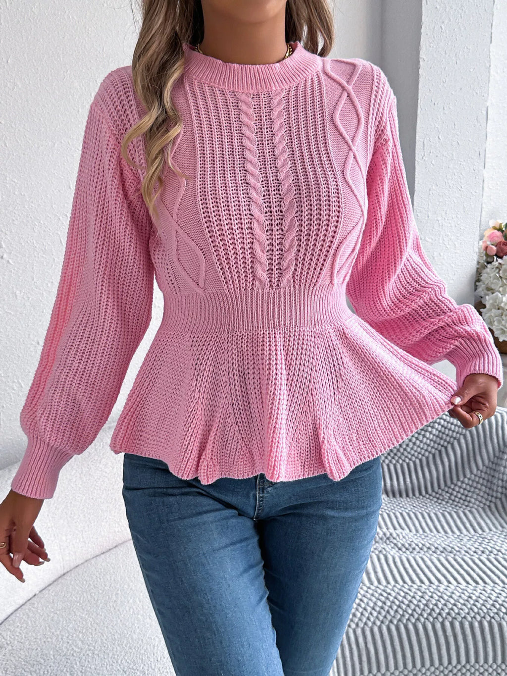 Cable Knit Peplum Sweater (2)