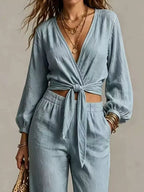 Tie-front Crop Top Wide-leg Pant Set (10)