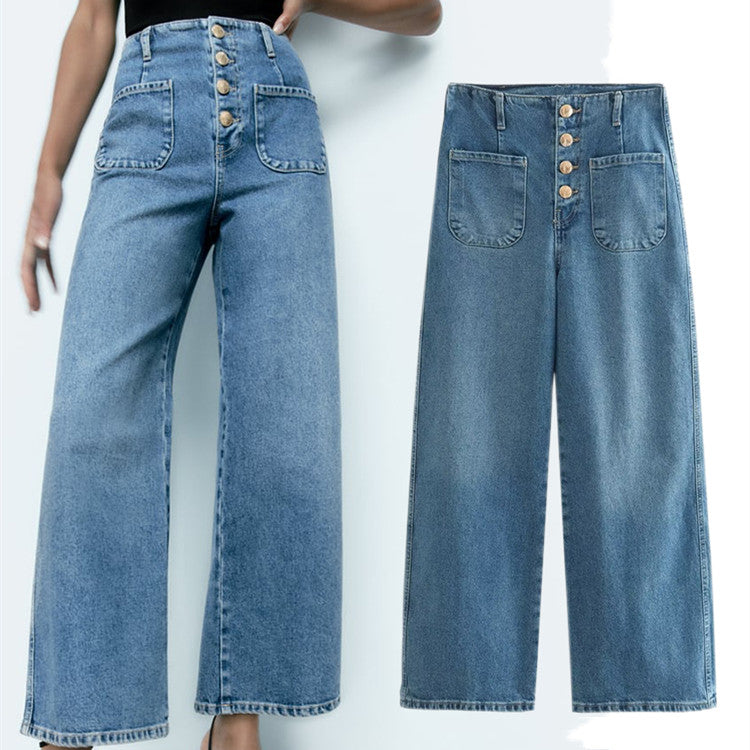 European High-waisted Baggy Wide-leg Capri Jeans photo 1