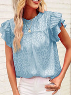 Leopard Frill Mock Neck Ruffled Cap Sleeve Top (11)