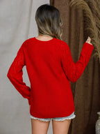 Openwork Round Neck Raglan Sleeve Sweater (32)