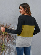 Block Round Neck Long Sleeve T-shirt (20)