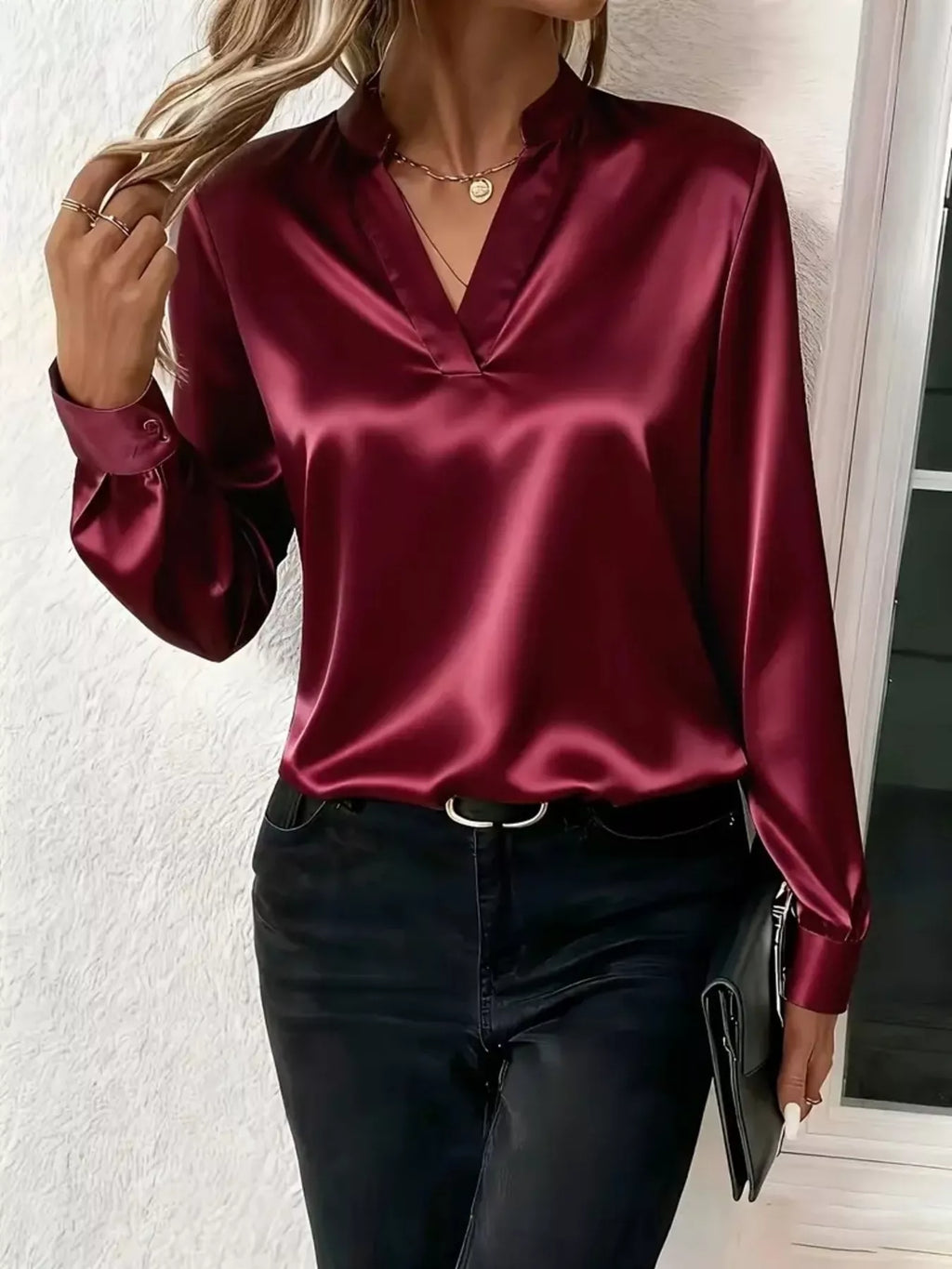 Notched Long Sleeve Blouse (11)