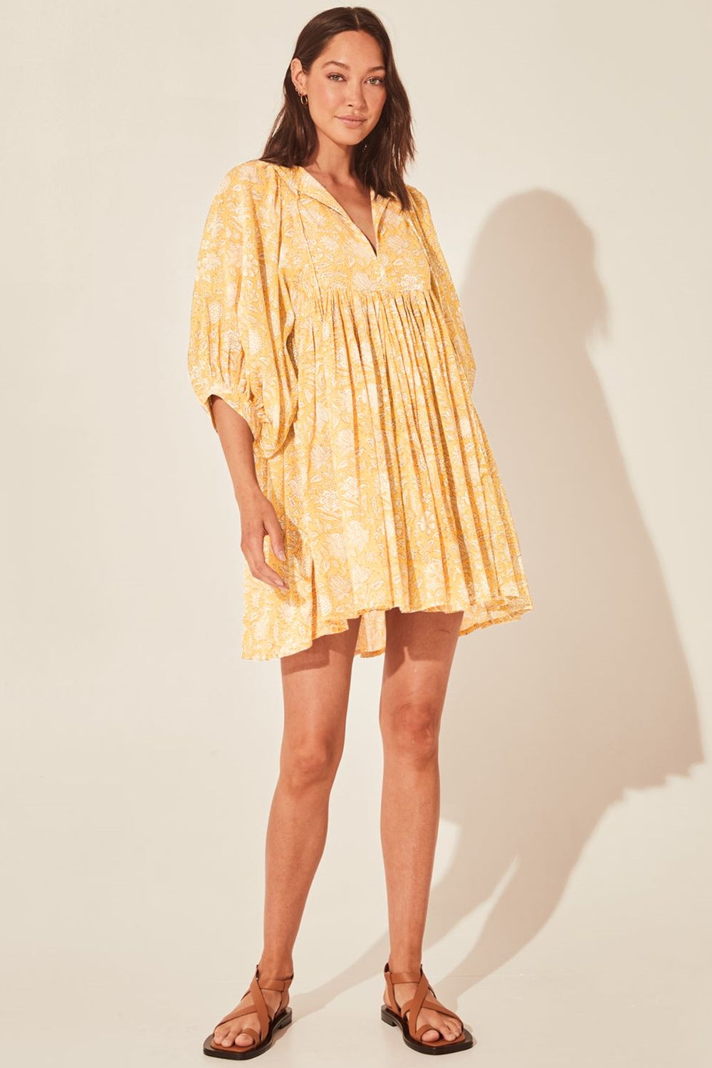 Floral Tie Neck Lantern Sleeve Dress (4)