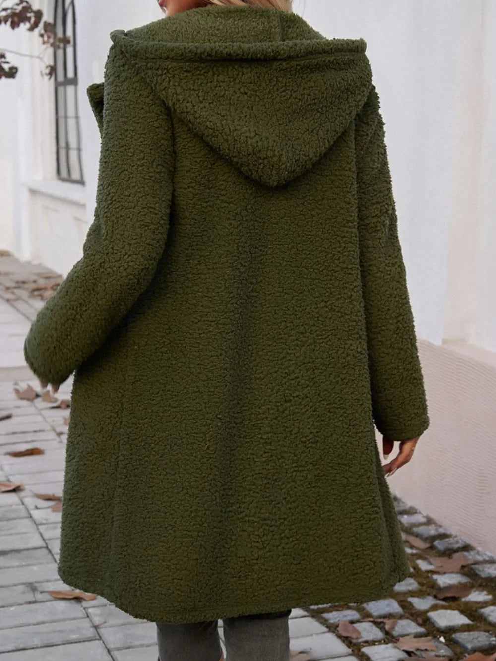 Pocketed Long Sleeve Hooded Teddy Coat (2)