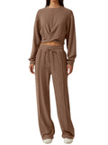 Twist-front Long Sleeve Top Pants Set