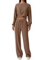 Twist-front Long Sleeve Top Pants Set