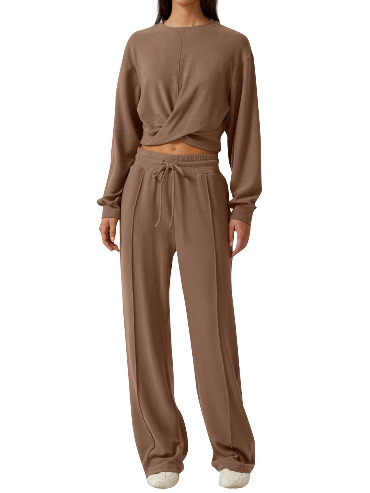 Twist-front Long Sleeve Top Pants Set