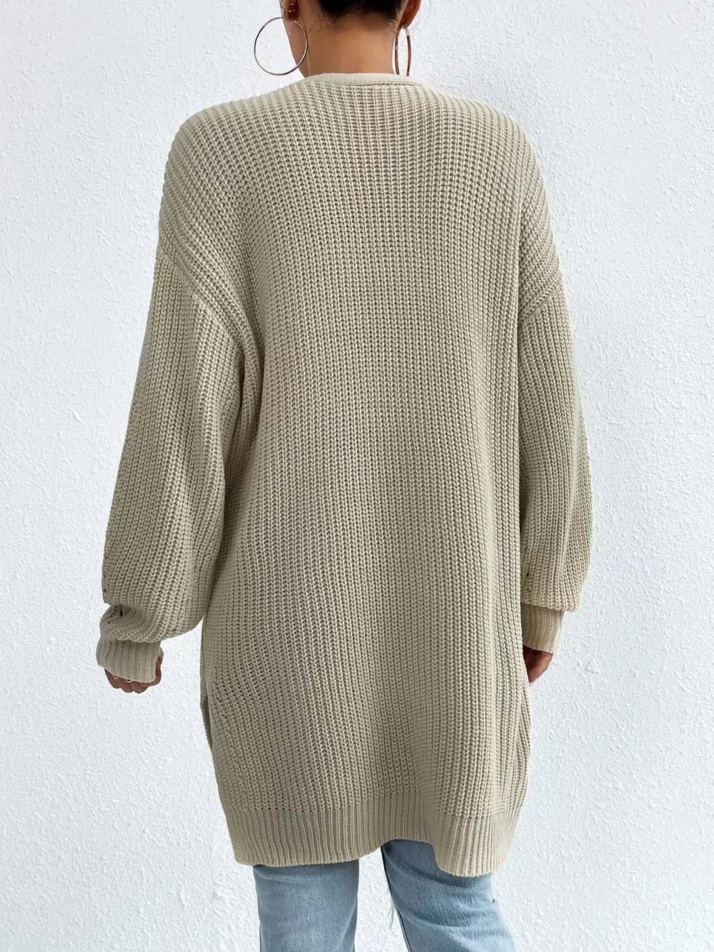 Open Front Dropped Shoulder Slit Cardigan (2)