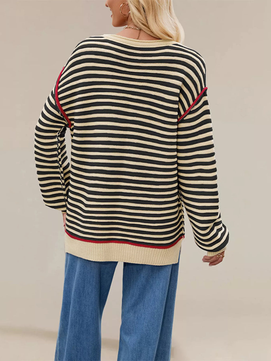 Oversized Striped Dropped Shoulder Sweater (6)
