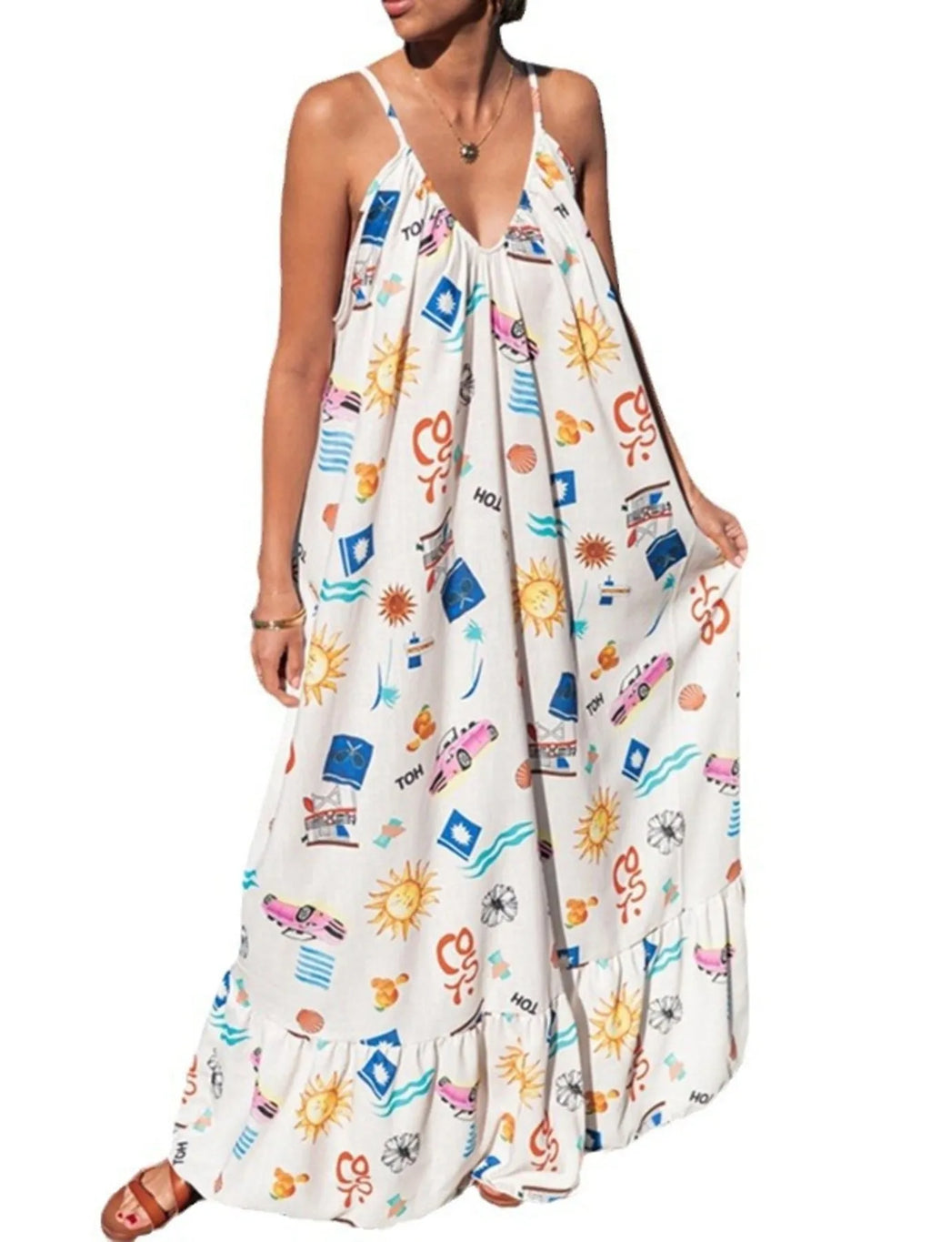 Printed V-neck Summer Maxi Dress (11)