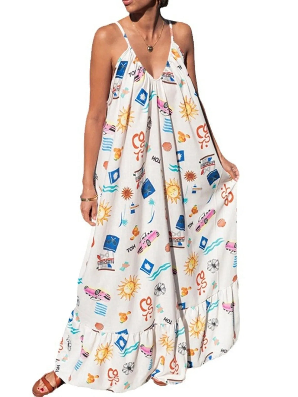 Printed V-neck Summer Maxi Dress (11)