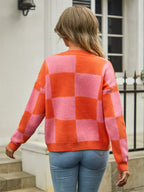 Plaid V-neck Dropped Shoulder Cardigan (15)