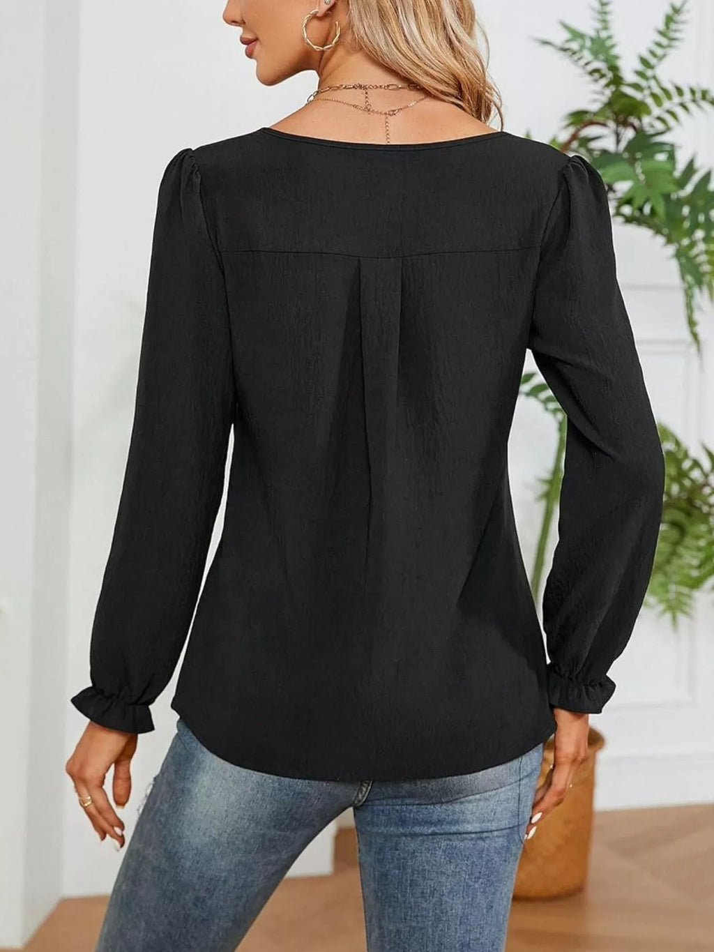 Notched Ruffle Cuff Blouse (15)