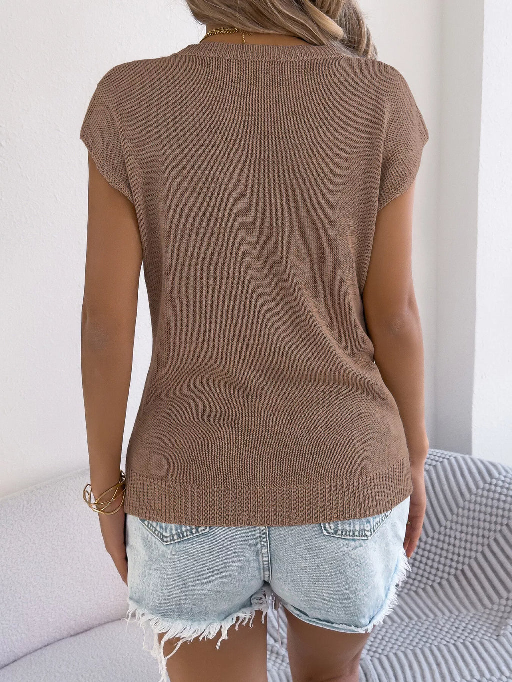 Cable Knit Openwork Cap Sleeve Sweater (9)