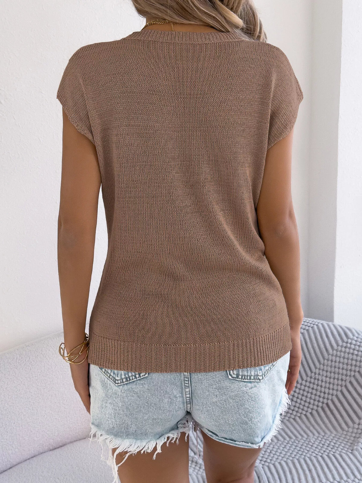 Cable Knit Openwork Cap Sleeve Sweater (9)