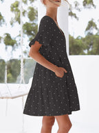 Polka Dot V-neck Short Sleeve Mini Dress (2)