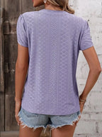Eyelet V-neck Petal Sleeve T-shirt (15)
