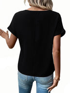 Casual Zipper Front Short Sleeve Blouse (3)