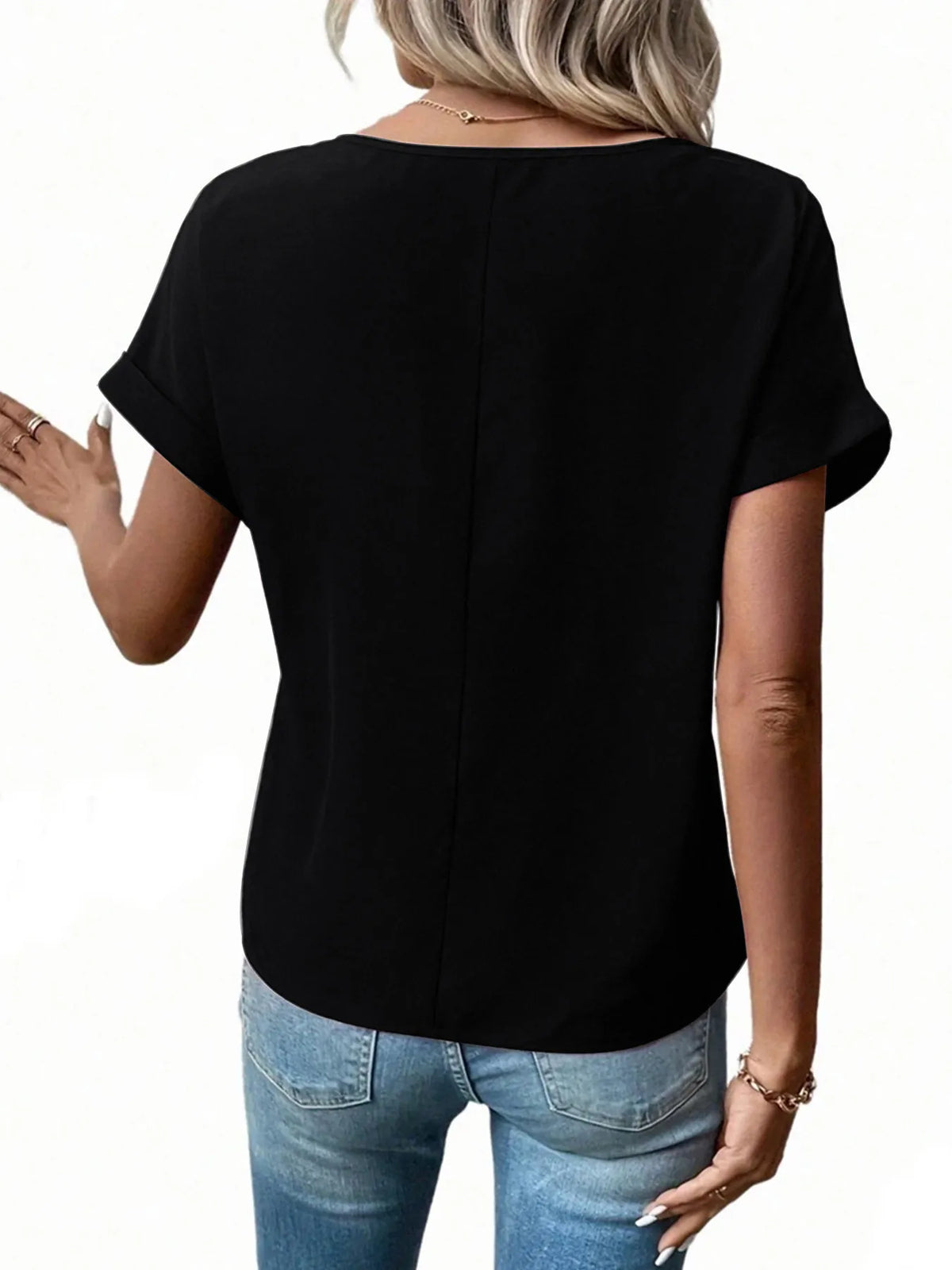 Casual Zipper Front Short Sleeve Blouse (3)
