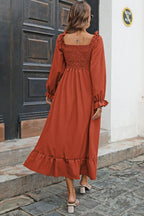 Smocked Ruffle Hem Flounce Sleeve Dress (2)
