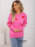Valentine's Day Heart Print Round Neck Sweater (10)