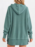 Full Size Snap Button Placket Dropped Shoulder Hoodie Plus (3)