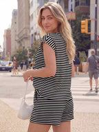 Striped Round Neck Tee Shorts Set (3)
