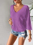 V-neck Three-quarter Sleeve Knit Top (8)