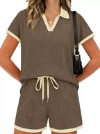 Polo Collar Short Sleeve Top Shorts Set (19)