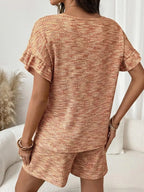 Ruffle Sleeve Textured Top Shorts Set (22)