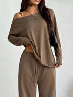 Full Size One-shoulder Top Drawstring Pants Set Plus (22)