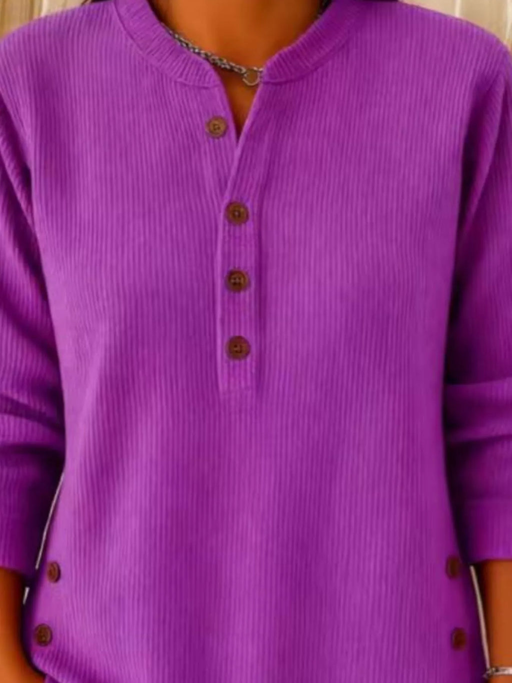 Full Size Button Detail Corduroy Top Plus (29)