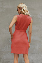 Tied Round Neck Sleeveless Sweater Dress (2)