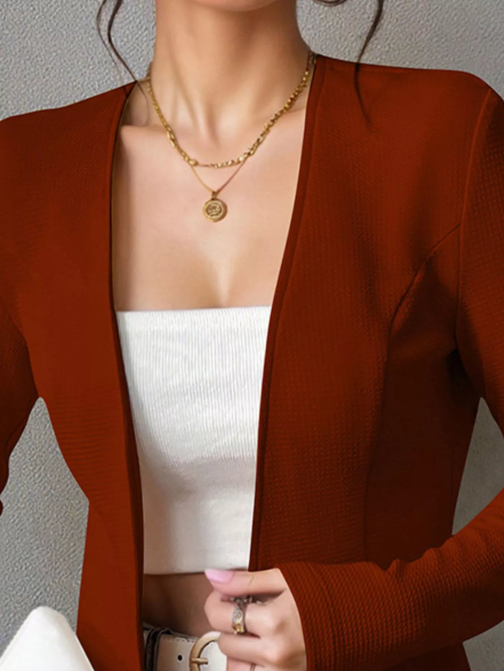 One Button Long Sleeve Blazer (6)