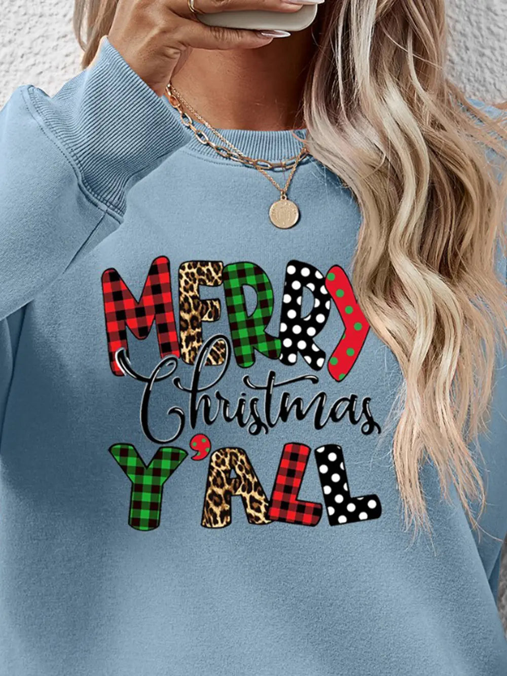 Letter Graphic Round Neck Long Sleeve Sweatshirt (20)