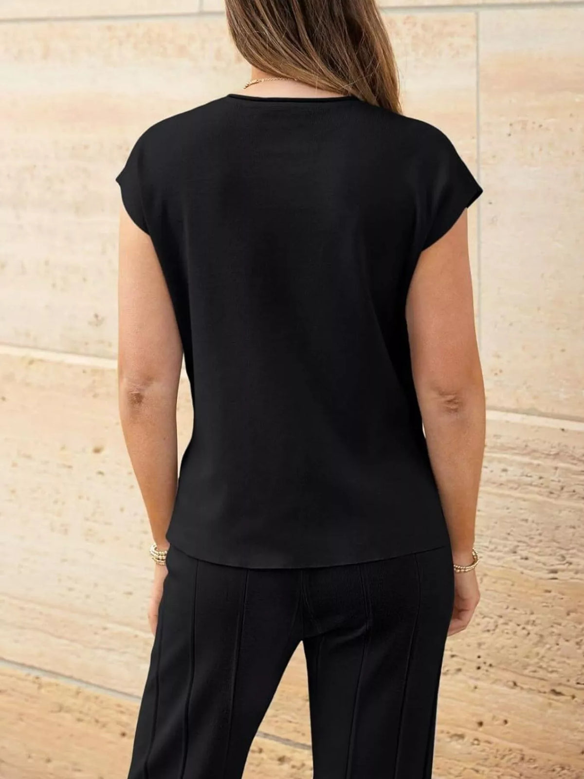 Casual Solid Color Cap Sleeve Top Pants Knit Set (8)